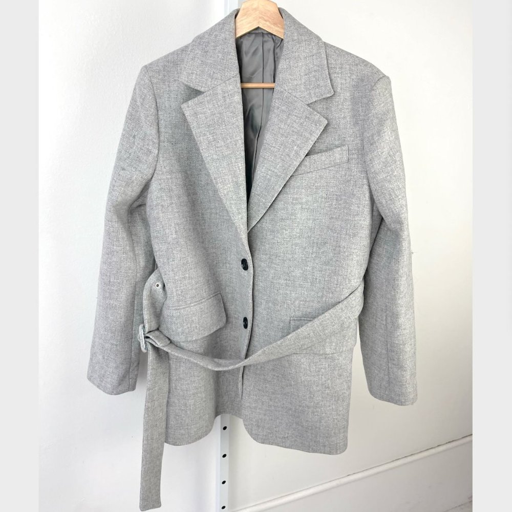 & Other Stories Belted Coat Two Button Manteco Italian Wool Heather Gray Size 4
